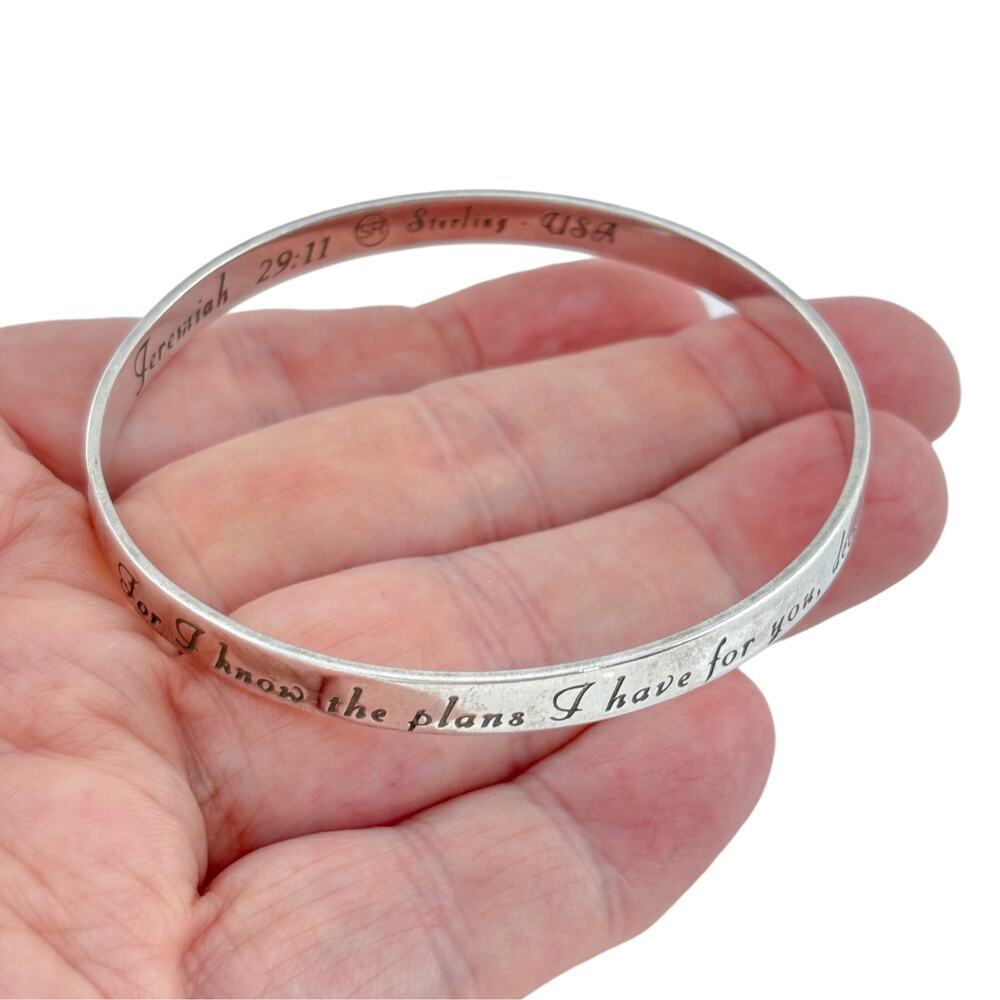 Sterling Silver Jeremiah 29: 11-13 Bible Quote Bangle Bracelet 8"